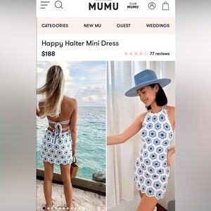 Show Me Your MuMu Blue and White Halter Mini Dress